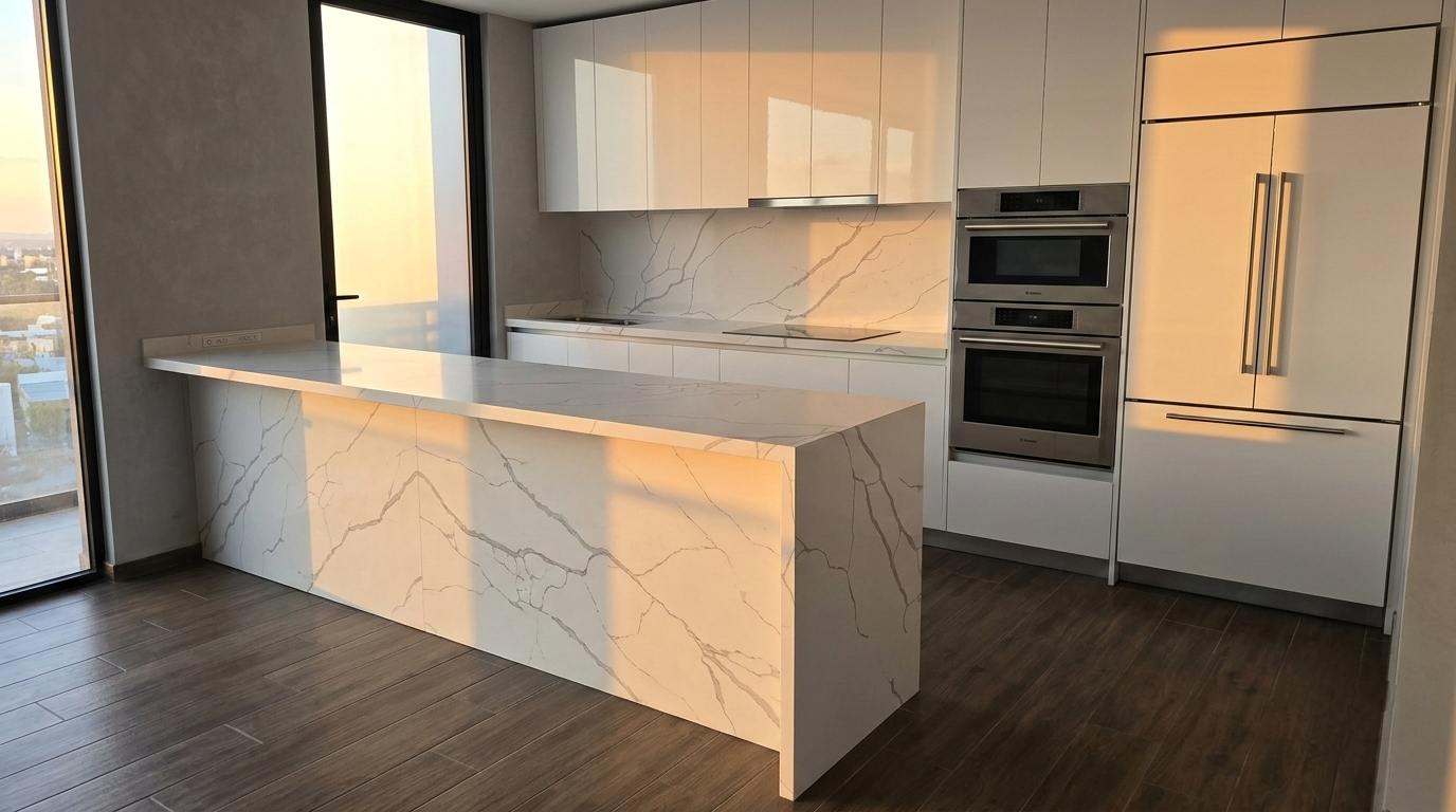 Instalación de encimera de cocina y corte de mármol